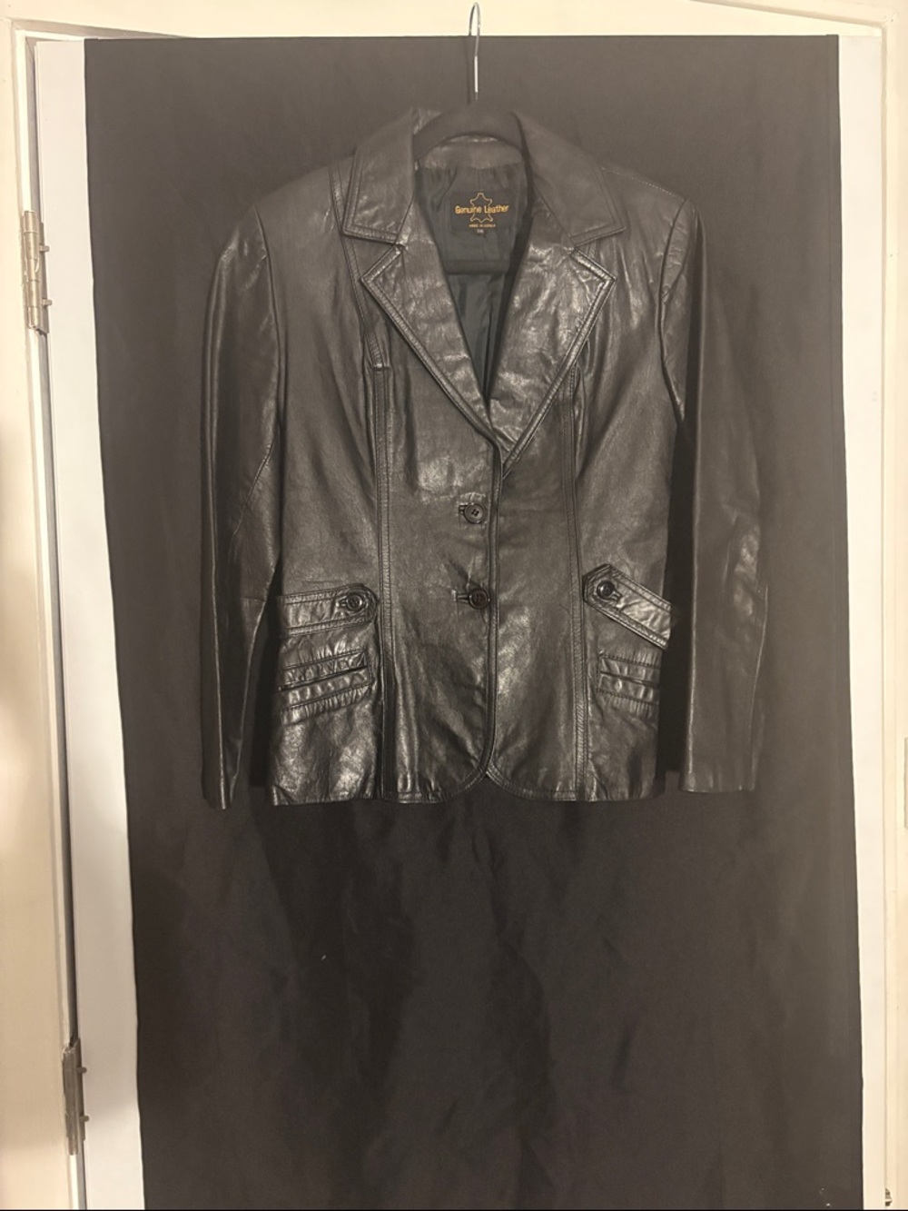 Vintage Black Genuine Leather Tailored Blazer Jacket